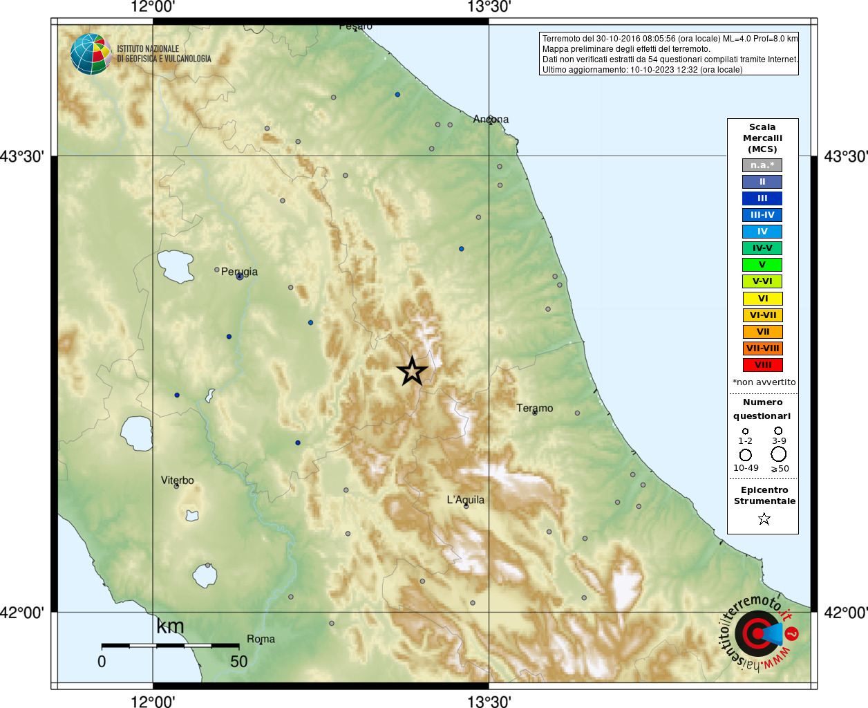 Earthquake 5 km E Norcia (PG), Magnitude ML 4.0, 30 October 2016 time 08:05:56 ...